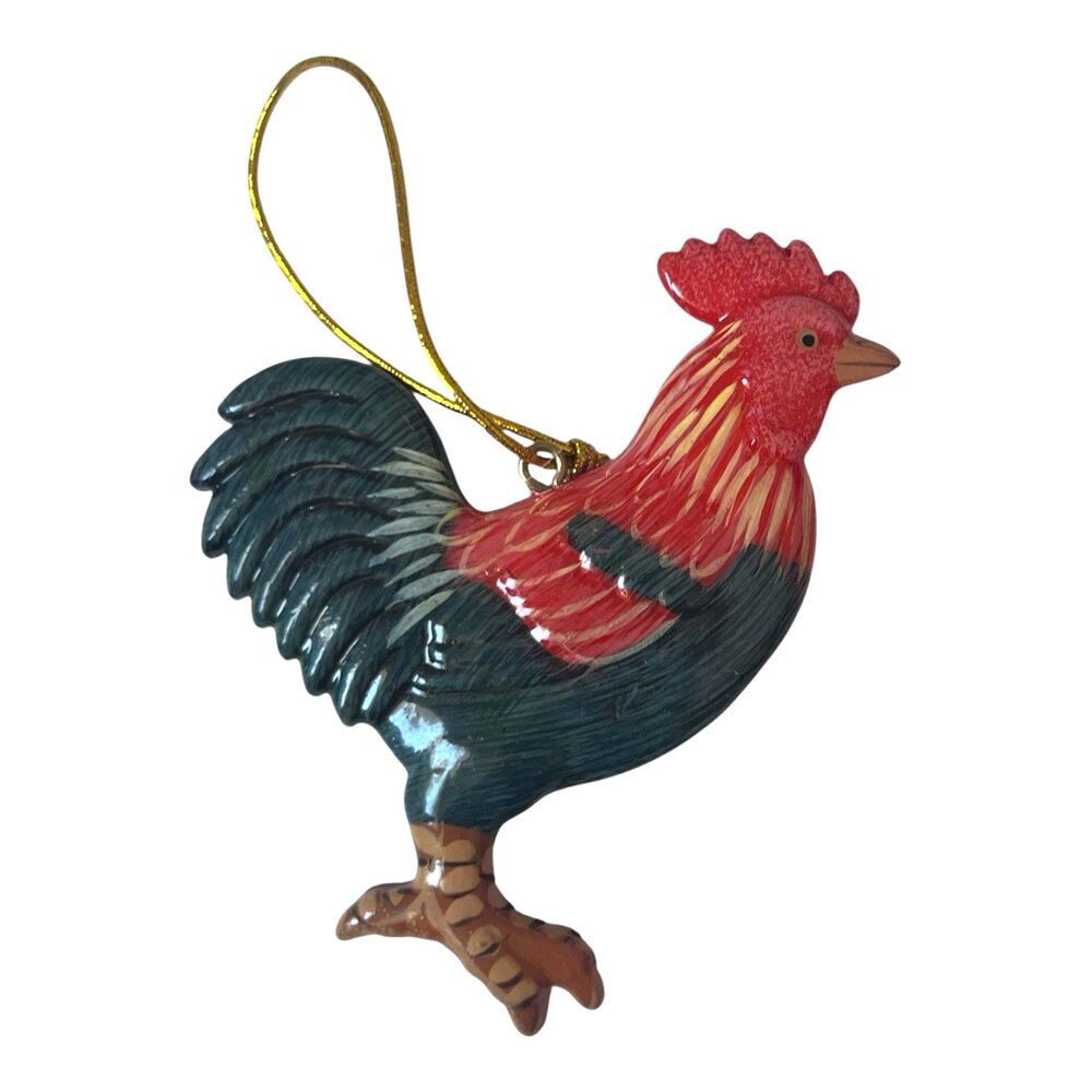 Rooster Ornament Christmas Tree Decoration Handpainted Polyresin Farmhouse 3"